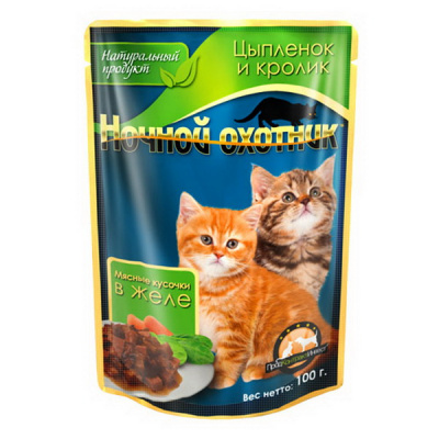 Ночной охотник 100 гр Цыпленок/кролик желе д/КОТЯТ 1/24