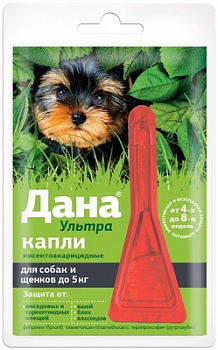 Капли Дана УЛЬТРА на холку для собак и щенков до 5 кг (1*,4 мл)