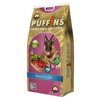 Puffins 15 кг д/собак Ягненок рис Акция + 2 шт по 100 гр Верные друзья Кролик/гусь
