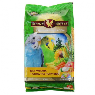 Верные друзья д/мелких и средних попуг. пакет 500 гр 1/18
