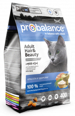 ProBalance HAIR&BEAUTY корм сух. д/кошек красивая шерсть и здоровая кожа 400 гр