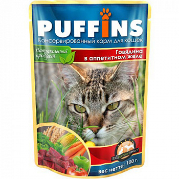 Puffins 100 гр Говядина желе д/кошек 1/24