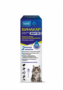 Пчелодар Бинакар Форте Капли инсект.д/кош. и котят. от блох и клещей 4 пип. по 0,4 мл