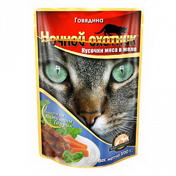 Ночной охотник 100 гр Говядина желе д/кошек 1/24