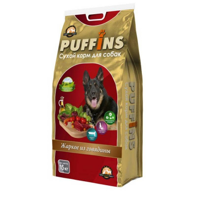 Puffins 15 кг д/собак Жаркое из Говядины Акция + 2 шт по 100 гр Верные друзья Кролик/гусь