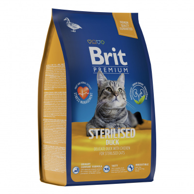 BRIT PREMIUM, Сухой корм с уткой и курицей для стерил. кошек " Cat Duck&Chicken" 0.8 кг
