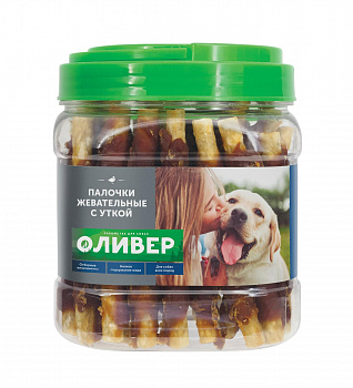Оливер банка 750гр Палочки жевательные с уткой