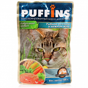 Puffins 100 гр Рыбное ассорти желе д/кошек 1/24