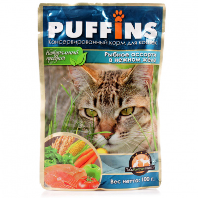 Puffins 100 гр Рыбное ассорти желе д/кошек 1/24