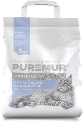 Наполнитель минеральный комкующися PureMur Premium 5 кг