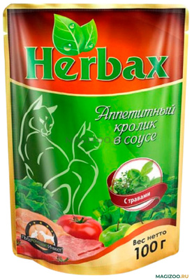 Ночной охотник herbax 100 гр д/кошек аппетитный кролик в соусе с травами