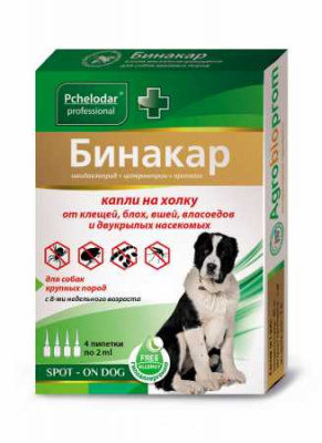 Пчелодар Бинакар Капли инсект.д/собак крупн. от блох и клещей 4 пип. по 2 мл