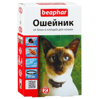 Беафар ошейник д/кош. черный от блох,клещей 35 см