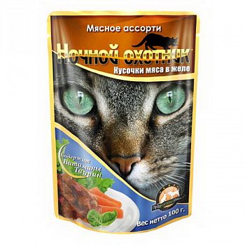 Ночной охотник 100 гр Мясное ассорти желе д/кошек 1/24