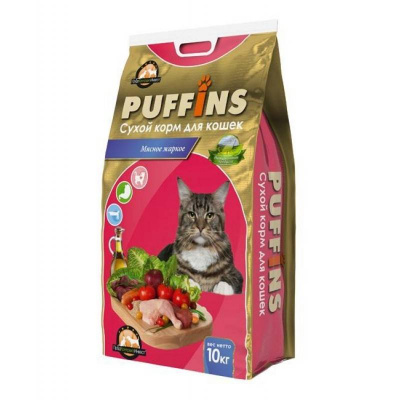 Puffins 10 кг д/кошек  Мясное жаркое Акция +2 шт по 400 гр Курочка/рыбка