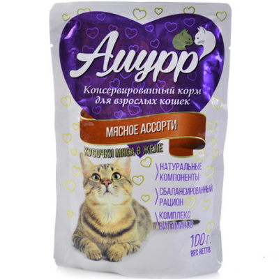 Амурр 100 гр Мясное ассорти желе д/кошек 1/24