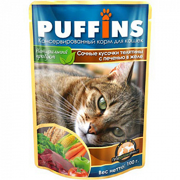 Puffins 100 гр Телятина с печенью желе д/кошек 1/24
